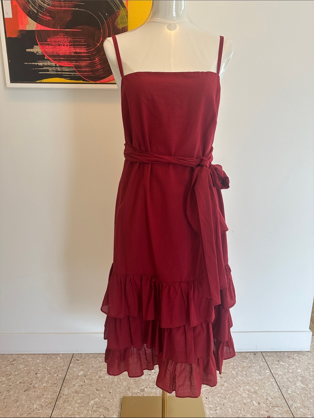 Tiered Midi Dress with Waist Tie and adjustable straps NWOT